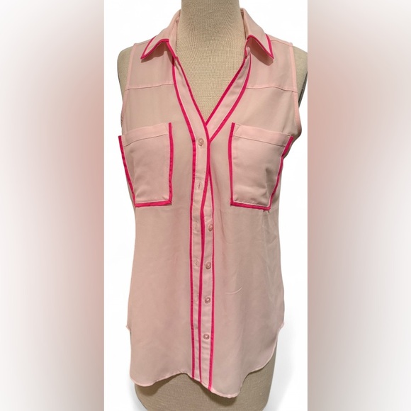 Express Tops - Express Hot Pink and Light Pink Blouse Pink Button Up Tank Pockets Lightweight